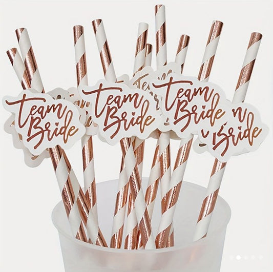 10pcs Team Bride Rose Golden Straws