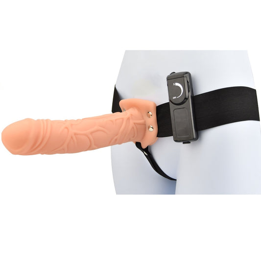 Loving Joy 8 Inch Vibrating Hollow Strap On Vanilla